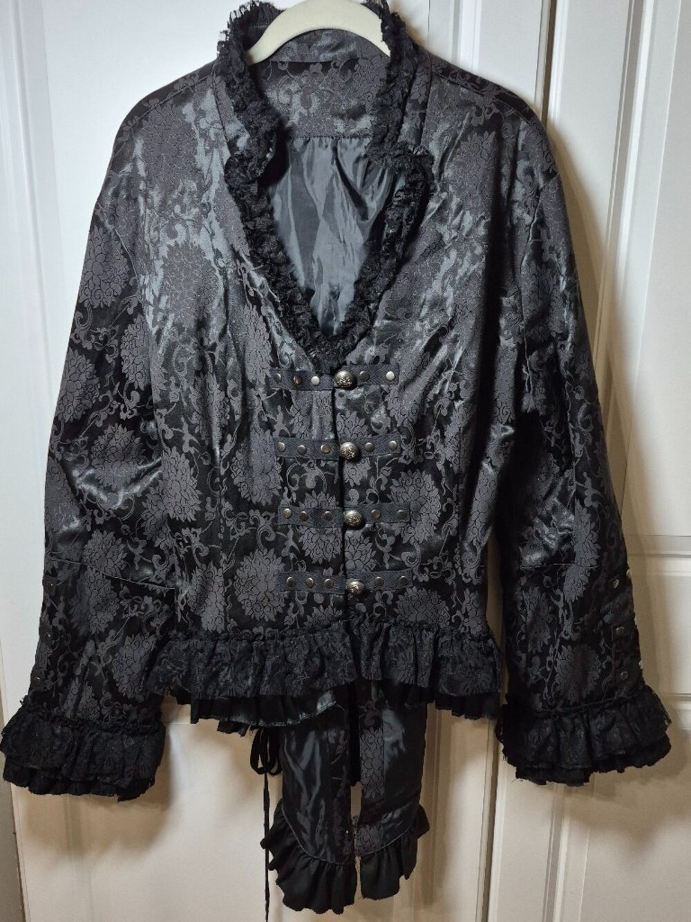 VGT Hips & Curves Black Brocade Steampunk Gothic Back Lace-Up Tailcoat Jacket 3X